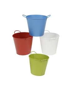 Tradineur - Pack de 4 cubos de latón de 14,5 cm de alto y 16 cm de diámetro, de color surtido, ideal para jardín. Cubeta con dis