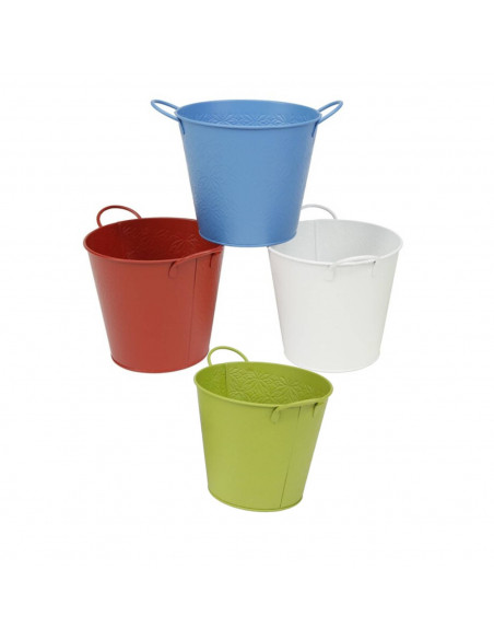 Tradineur - Pack de 4 cubos de latón de 14,5 cm de alto y 16 cm de diámetro, de color surtido, ideal para jardín. Cubeta con dis