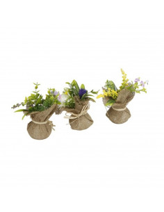 Tradineur - Pack de 3 plantas artificiales con maceta 7 x 15 cm color surtido planta decoración hogar, flores de plástico, plant