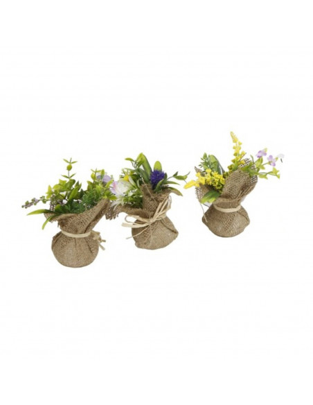 Tradineur - Pack de 3 plantas artificiales con maceta 7 x 15 cm color surtido planta decoración hogar, flores de plástico, plant