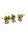 Tradineur - Pack de 3 plantas artificiales con maceta 7 x 15 cm color surtido planta decoración hogar, flores de plástico, plant
