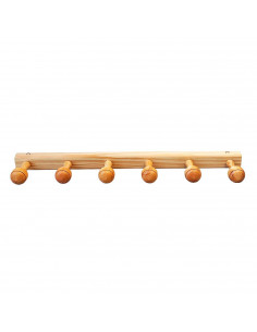 Tradineur - Perchero madera 6 pomos con ganchos para pared o puerta 5.2 x 70 x 10.3 cm. Soporte para abrigos y sombreros, estilo