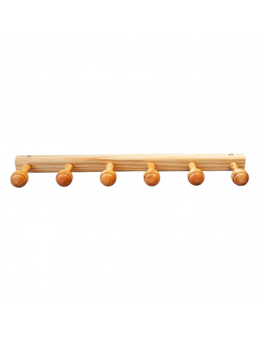 Tradineur - Perchero madera 6 pomos con ganchos para pared o puerta 5.2 x 70 x 10.3 cm. Soporte para abrigos y sombreros, estilo