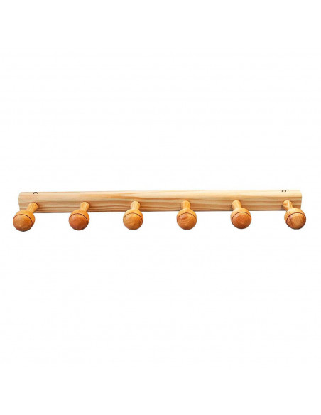 Tradineur - Perchero madera 6 pomos con ganchos para pared o puerta 5.2 x 70 x 10.3 cm. Soporte para abrigos y sombreros, estilo