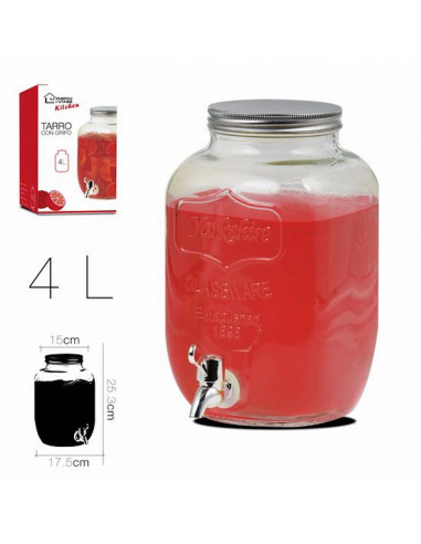 Tarro dispensador de bebidas de cristal con grifo 4 L. Bote dispensador, botella con grifo, garrafa, jarra de cristal con grifo,