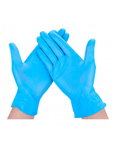 Guantes de nitrilo sin polvo talla S 6-7, Guantes desechables de examen, color azul, 100 unidades