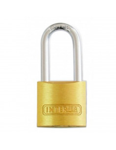 Interfer - Candado de latón, arco alto endurecido de acero, 25 mm, con 3 llaves para equipaje, taquillas de gimnasio, caja herra
