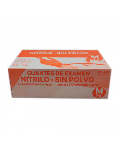 Guantes de nitrilo sin polvo talla M 7-8, Guantes desechables de examen, color azul, 100 unidades