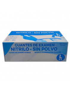 Guantes de nitrilo sin polvo talla L 8-9, Guantes desechables de examen, color azul, 100 unidades