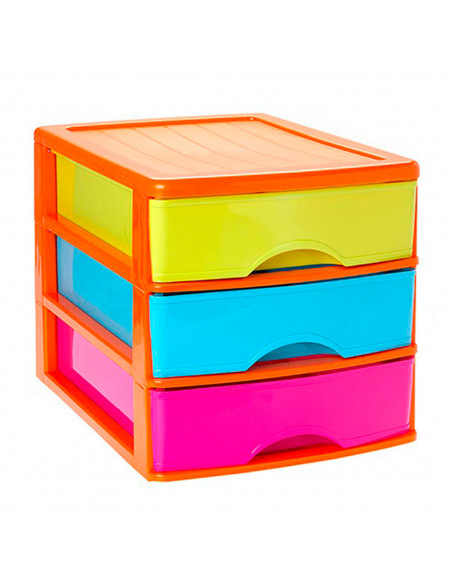 Tradineur - Cajonera de sobremesa de plástico, estructura naranja, 3 cajones multicolor 26 x 27 x 35,5 cm. Torre de almacenaje y Tradineur - Cajonera de sobremesa de plástico, estructura naranja, 3 cajones multicolor 26 x 27 x 35,5 cm. Torre de almacenaje y