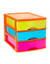 Tradineur - Cajonera de sobremesa de plástico, estructura naranja, 3 cajones multicolor 26 x 27 x 35,5 cm. Torre de almacenaje y