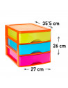 Tradineur - Cajonera de sobremesa de plástico, estructura naranja, 3 cajones multicolor 26 x 27 x 35,5 cm. Torre de almacenaje y
