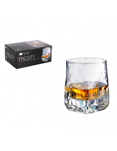 Set de 6 vasos de cristal 33 cl, modelo frosty, juego de vasos con base gruesa para licores, cócteles, vino, cerveza, bar, resta