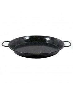 Paellera valenciana esmaltada 50 cm, 14 raciones, color negro, cocinar arroces, apta para gas, vitrocerámica, cocina eléctrica y