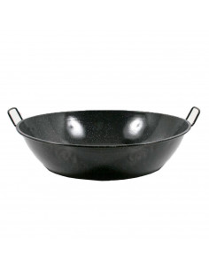 Tradineur - Paellera honda esmaltada 55 cm, 25 litros, color negro, cocinar arroces, apta para gas, vitrocerámica, cocina eléctr