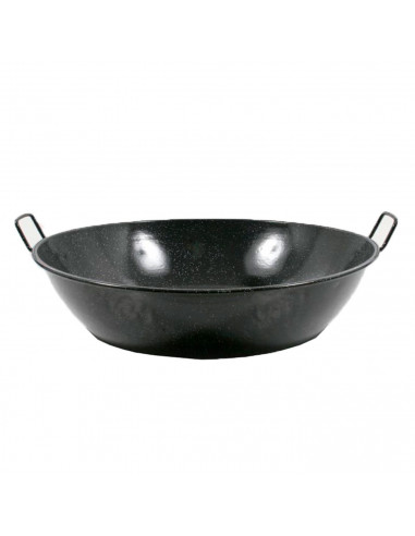 Tradineur - Paellera honda esmaltada 55 cm, 25 litros, color negro, cocinar arroces, apta para gas, vitrocerámica, cocina eléctr