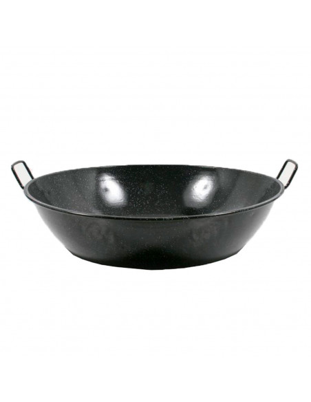Tradineur - Paellera honda esmaltada 55 cm, 25 litros, color negro, cocinar arroces, apta para gas, vitrocerámica, cocina eléctr