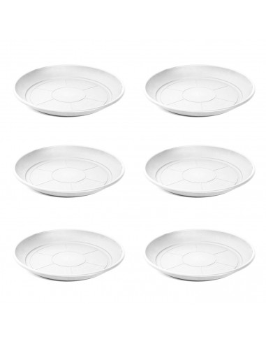 Pack de 6 platos de plástico blanco para macetas de 30-40 cm, modelo mediterránea, bandejas, platillos, bajoplatos redondos para