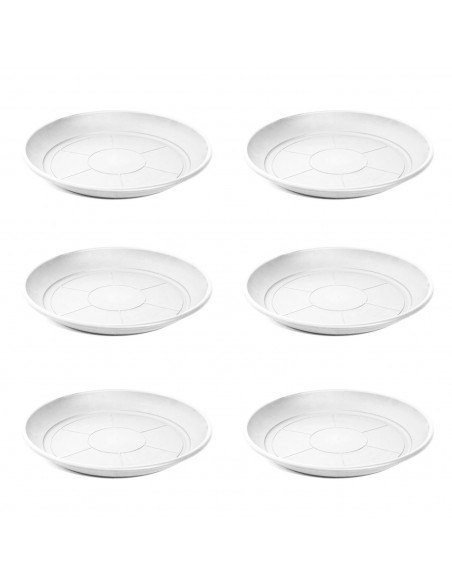 Pack de 6 platos de plástico blanco para macetas de 30-40 cm, modelo mediterránea, bandejas, platillos, bajoplatos redondos para