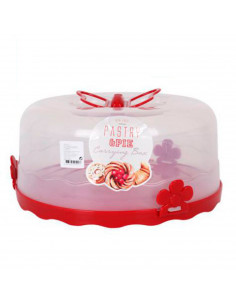 Tartera de plástico transparente redonda con tapa y asas con forma de mariposa 26 x 12,5 cm, Recipiente para transportar tartas,