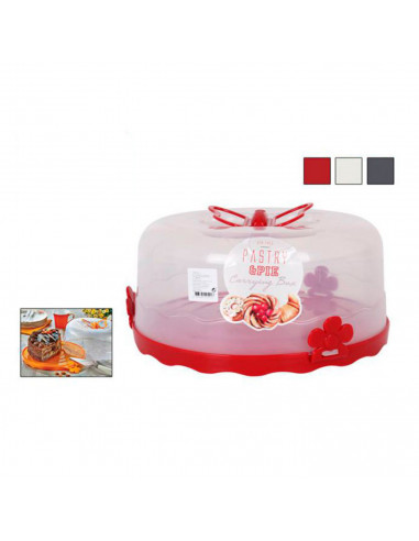 Tartera de plástico transparente redonda con tapa y asas con forma de mariposa 26 x 12,5 cm, Recipiente para transportar tartas,