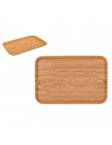 Bandeja rectangular de madera y melamina 43 x 29 cm para servir comida, transportar platos, vasos, alimentos, apta para lavavaji