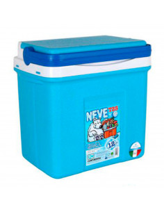 Nevera portátil con asa, 25 litros, 38 x 40 x 26 cm, polipropileno, azul y blanco, porta alimentos para playa, acampada, camping