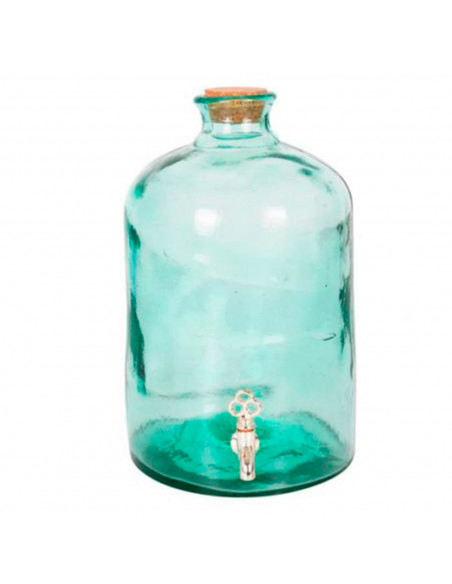 Tarro dispensador de vidrio con grifo 5 litros. Botella, bote, frasco redondo, garrafa con tapón de corcho 30 x 18,5 cm Tarro dispensador de vidrio con grifo 5 litros. Botella, bote, frasco redondo, garrafa con tapón de corcho 30 x 18,5 cm