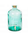 Tarro dispensador de vidrio con grifo 5 litros. Botella, bote, frasco redondo, garrafa con tapón de corcho 30 x 18,5 cm