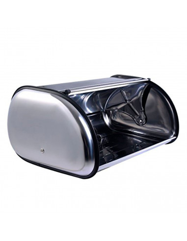 Tradineur - Panera de metal sobremesa, tapa corredera, 43 x 27,5 x 18 cm. Contenedor para pan metálico, recipiente con tapa desl