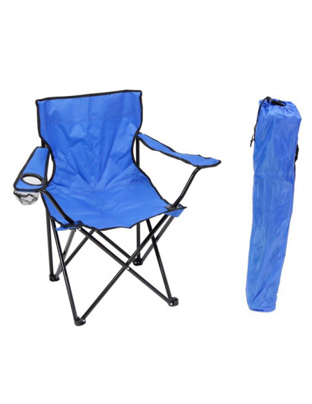 Tradineur - Silla de camping plegable con portavasos, metal y lona, soporta 110 kg, silla ligera de acampada, picnic, ir a pesca