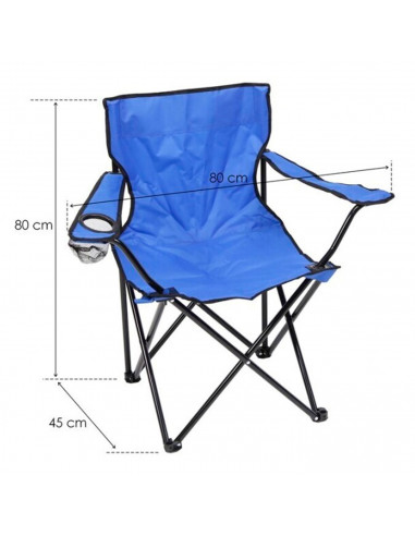 Tradineur - Silla de camping plegable con portavasos, metal y lona, soporta 110 kg, silla ligera de acampada, picnic, ir a pesca