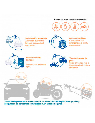 Luz de emergencia autónoma, señal V16 preseñalización de peligro + linterna, homologada, activación automática, autorizada por l