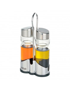 LifeStyle - Set de aceitera y vinagrera 175 ml, cristal y acero inoxidable, diseño clásico, recipientes rellenables para aliño,