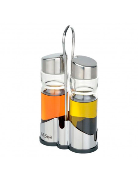 LifeStyle - Set de aceitera y vinagrera 175 ml, cristal y acero inoxidable, diseño clásico, recipientes rellenables para aliño,