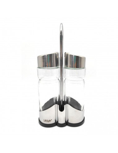 LifeStyle - Set de aceitera y vinagrera 175 ml, cristal y acero inoxidable, diseño clásico, recipientes rellenables para aliño,