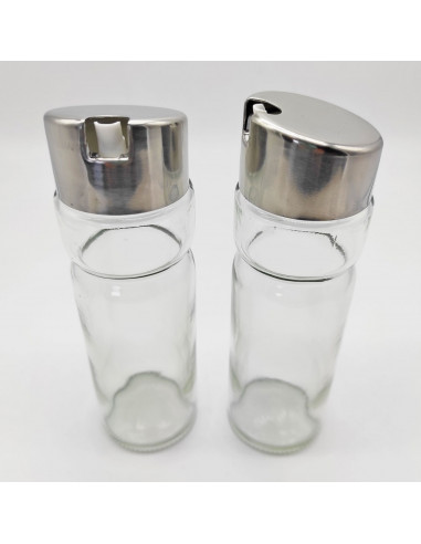LifeStyle - Set de aceitera y vinagrera 175 ml, cristal y acero inoxidable, diseño clásico, recipientes rellenables para aliño,