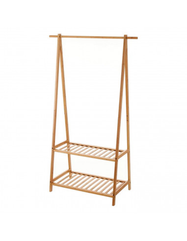 Perchero zapatero de bambú 2 baldas y colgador 90 x 42,5 x153 cm, soporte de madera para prendas ropa, zapatos, bolsos, entrada,