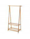 Perchero zapatero de bambú 2 baldas y colgador 90 x 42,5 x153 cm, soporte de madera para prendas ropa, zapatos, bolsos, entrada,