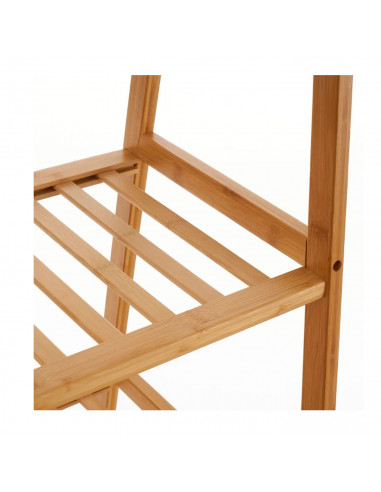 Perchero zapatero de bambú 2 baldas y colgador 90 x 42,5 x153 cm, soporte de madera para prendas ropa, zapatos, bolsos, entrada,