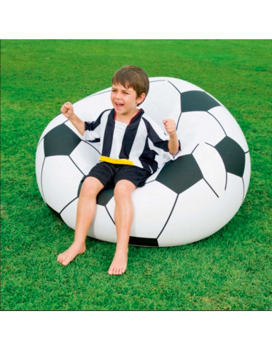 Tradineur - Sillón hinchable fútbol 114 x 112 x 66 cm, puff inflable balón, asiento forma de pelota para interior y exterior, vá