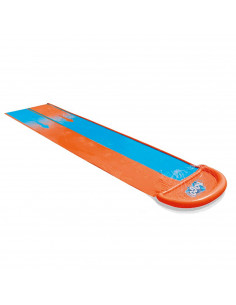 Tradineur - Pista deslizante hinchable doble carril 488 x 138 cm, tobogán de agua, pvc, dos carriles para carreras, con rociador