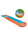 Tradineur - Pista deslizante hinchable doble carril 488 x 138 cm, tobogán de agua, pvc, dos carriles para carreras, con rociador