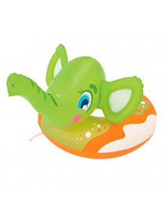 Tradineur - Flotador infantil hinchable elefante con pulverizador en la trompa 69 x 61 cm, anillo, asiento natación niños con bo