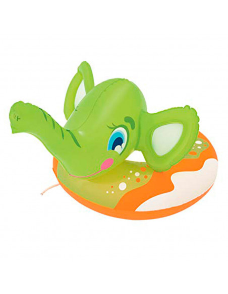Tradineur - Flotador infantil hinchable elefante con pulverizador en la trompa 69 x 61 cm, anillo, asiento natación niños con bo