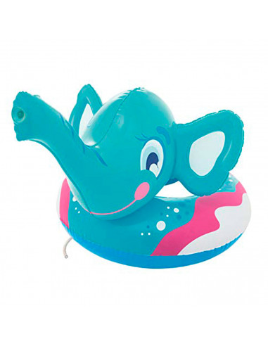 Tradineur - Flotador infantil hinchable elefante con pulverizador en la trompa 69 x 61 cm, anillo, asiento natación niños con bo