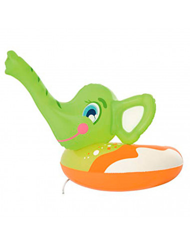 Tradineur - Flotador infantil hinchable elefante con pulverizador en la trompa 69 x 61 cm, anillo, asiento natación niños con bo