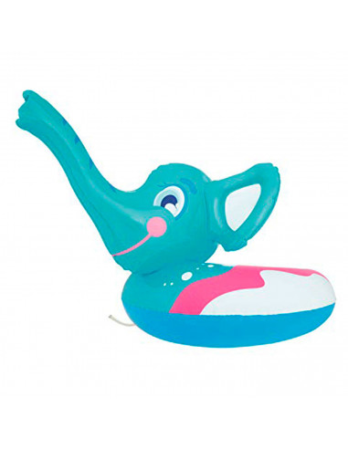 Tradineur - Flotador infantil hinchable elefante con pulverizador en la trompa 69 x 61 cm, anillo, asiento natación niños con bo