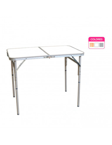 Mesa plegable de aluminio con altura ajustable 90 x 60 x 39/70 cm, mesa portátil multiusos, camping, jardín, picnic, playa, colo