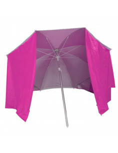 Sombrilla de nylon con paraviento 180 cm, parasol aluminio playa con bolsa, mástil diámetro 22-25 mm, varillas fibra de vidrio,